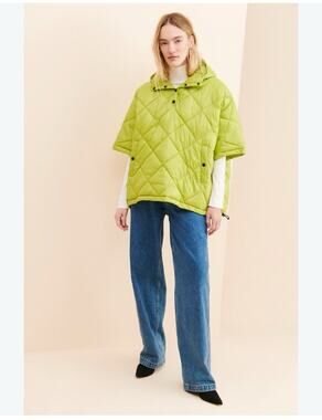NOIZE Poncho Puffer Coat Kiera Women L/XL Quilted Hooded Bright Green